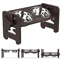 Vantic Elevated Dog Bowls - Adjustable Raised Dog Bowls for Small Dogs and Cats, Sturdy Bamboo Dog Food Bowl Stand with 2 Stainless Steel Bowls and Non-Slip Feet,Brown