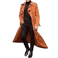 NAMTYQX Men's Double Breasted Trench Coat Oversized Casual Windbreaker Lapel Long Jacket Belted Windbreaker Slim Fit Overcoat
