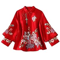 Autumn Ethnic Style Suit Coat Embroidery Chinese Tops Womens Blouse Eleganti Loose Female Shirt