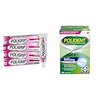 Super Poligrip Original Denture Adhesive Cream, Zinc Free Denture Cream for Dentures - 2.4 Ounces (Pack of 4) & Polident Overnight Whitening Denture Cleanser Tablets - 120 Count
