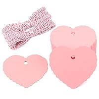 G2PLUS Small Heart Tags,100PCS Kraft Paper Gift Tags with String, Craft Show Price Tags, Blank Heart Shaped Name Tags Hang Labels for Gift Wrapping, Mother's Day, Wedding Party Favor(Pink)