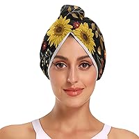 Fall Sunflowers Black Microfiber Hair Towel for Women Anti Frizz Super Absorbent Quick Drying Hair Towel Wrap for Women Wet Hair Kids Curly Hair Long Hair
