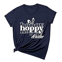 Prime Of Day Deals Today 2024 Clearance Women'S Happy Easter Shirts Tops Cute Bunny Letter Print Graphic Tee Casual Crewneck T-Shirt Short Sleeves Blouses Resort Wear For Women 2024