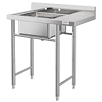 Freestanding Commercial Sink Workstation Stainless Steel 1 Compartment Prep & Utility Sink with Legs for Restaurant, Kitchen, Laundry Room, Garage,Bar