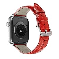 Genuine Leather Strap Compatible With Apple Watch Band 38mm 40mm 41mm 42mm 44mm 45mm 49mm Women Men, Crocodile Embossed Bands Wristbands Replacement for iWatch Series 8 7 6 SE 5 4 3 2 1 Ultra