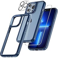 Transparent Phone Case Set Tempered Lens Film for iPhone 14 13 Pro Max Mini Solid Color Aesthetics,Blue,for iPhone 13