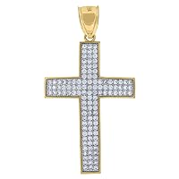 10k Gold Two tone CZ Cubic Zirconia Simulated Diamond Mens Cross Height 43.1mm X Width 23.8mm Religious Charm Pendant Necklace Jewelry for Men