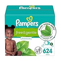 Free & Gentle 100% Plant-Based Fragrance Free Baby Wipes, 8 Flip-Top Packs (624 Wipes Total)