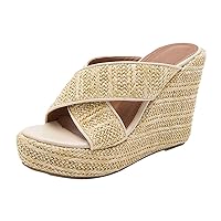 Wide Width Sandals For Women Wedge Heels Slip On Rattan Grass Open Toe Cute Comfortable Casual Womens Summer Shoes