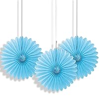 Solid Powder Blue Hanging Tissue Paper Fans - 6'' (3 Count) - Perfect For Parties & Home Decor