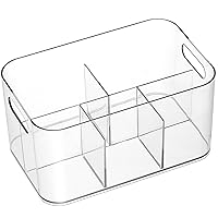2 Pack, 5-Compartment Clear Plastic Bin - Divided Art Supplies, Cosmetic Makeup Caddy Organizer - Multiuse Storage Container for Vanity, Bathroom, Kitchen, Office, Craft, Shower, Cleaning Items