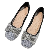 TN TANGNEST Womens Square Toe Flats Elegant Rhinestone Slip On Dress Shoes