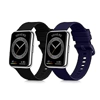 kwmobile Straps Compatible with Huawei Watch Fit 2 Straps - 2x Replacement Silicone Watch Bands - Black/Dark Blue