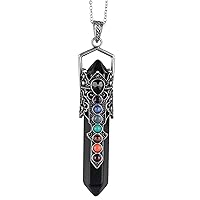TUMBEELLUWA 7 Chakra Hexagonal Crystal Wand Pendant for Unisex, Wrapped Double Crystal Points Necklace with Chain