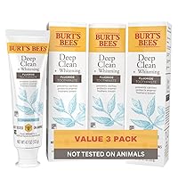 Burt's Bees Toothpaste, Natural Flavor, Fluoride Toothpaste Deep Clean + Whitening, Mountain Mint, 4.7 oz each , (Pack of 3)