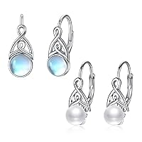 925 Sterling Silver Pearl and Moonstone Earrings Celtic Knot Jewelry Gifts for Women Girls