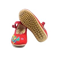 Children Girl's Phoenix Embroidery Mary-Jane Shoes Kid's Cute Flat Cheongsam Shoe Red