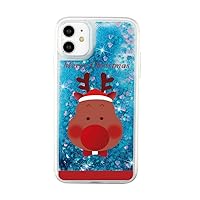 Love Blue Christmas Quicksand Case Compatible with iPhone 14 Pro Max Christmas Pattern case Compatible with iPhone 13 11 12 Pro Max Mini XS X XR 7 8 14 Plus (iPhoneXR,Santa Deer Head)