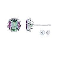 14K White Gold 5mm Round with Bead Frame Stud Earring with Silicone Back