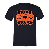 Men's Trick Treat Bats Halloween Pumpkin Crewneck Short Sleeve T-Shirt