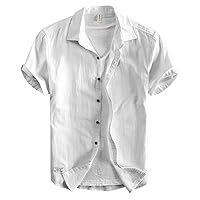 Icegrey Men Cotton Linen Shirt Short Sleeve Men's Casual Loose Shirts