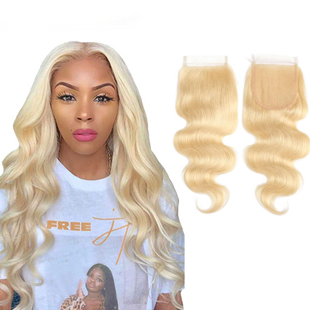 Forawme Brazilian Body Wave Transparent Lace Closure Human Hair 5X5 14 Inch 100% 613 Blonde Hair Bleached Knots Pre Plucked Lace Closure Pieces