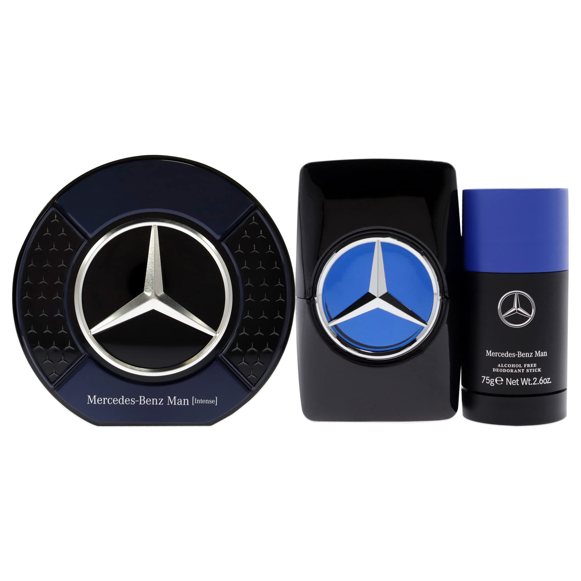 Mercedes-Benz Intense Gift Set Perfumes for Men - Includes 2.7 oz Eau de Toilette Spray and 2.6 oz Deodorant Stick - Woody Scent - Opens with Notes of Pear - Evokes Power and Sensuality - 2 pc