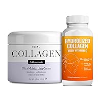 Ultra Collagen Pack | Hydrolyzed Collagen with Vitamin C 500mg 60Ct & Collagen Face Moisturizer 120ml, Collagen Cream for Face, Body & Hands | Hair, and Nail Support (2, DualCollagen)