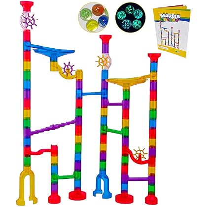 Marble Run For kids Age 4-8: 138Pcs Marble Race Track Marble Maze Games , Fun Glow in Dark Glass Marbles Galaxy , Indoor Learning Building STEM Toy for 4 5 6 + Year Old Gift for Toddlers