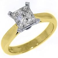 14k Yellow Gold 1.52 Carats Solitaire Princess Cut Diamond Engagement Ring