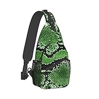 Green Snakeskin Print Trendy Casual Daypack Versatile Crossbody Backpack Shoulder Bag Fashionable Chest Bag