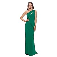 Betsy & Adam Women's Long Sleeveless One Shoulder Side Ruched Scuba Crepe Gown