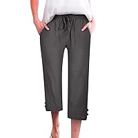 Wide Leg Pants Woman High Waist Trousers Summer Drawstring Flowy Palazzo Trousers Elastic Loose Slimming with Pockets