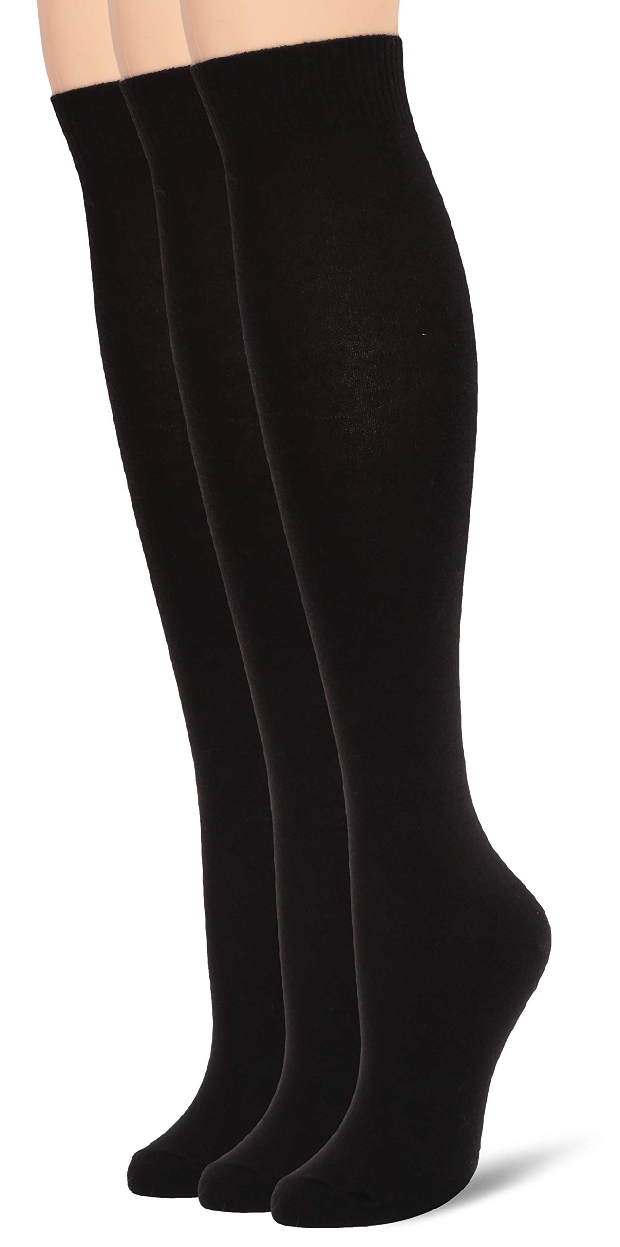 HUE Women's Flat Knit Knee Socks-Soft Breathable Cotton Blend-Stay-Up Fit