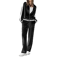 Ekouaer Women's Velvet Velor Tracksuits 2 Piece Lounge Outfits Zip Up Sweatshirt and Sweatpants with Pockets S-3XL