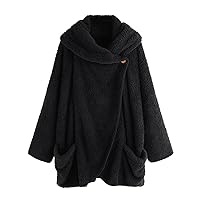 Women's Fur Coats Fashion Casual High Collar Plush Solid Color Long Sleeve With Pocket Button Jacket, S-5XL