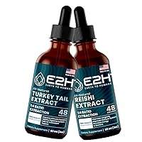 E2H: Turkey Tail & Reishi Mushroom Extracts - Immune Support, Antioxidant, Boost Energy & Stamina - Non-GMO, Vegan - 2 Fl Oz Each (4 Fl Oz Total) - Bundle