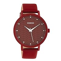 Oozoo Women's watch with leather strap colour line with floral pattern on the dial 45 mm.