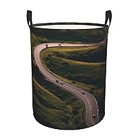 Winding Highway Print Laundry Hamper Waterproof Laundry Basket Protable Storage Bin With Handles Dirty Clothes Organizer Circular Storage Bag For Bathroom Bedroom Car