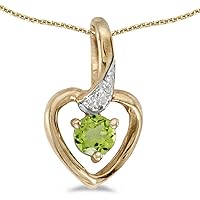 14k Yellow Gold Round Peridot And Diamond Heart Pendant (chain NOT included)