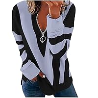 DOLKFU Womens Crewneck Solid Striped Sweatshirts Side Split Sweater Tops Long Sleeve Pullover Shirts 2022 Cozy Fall Top