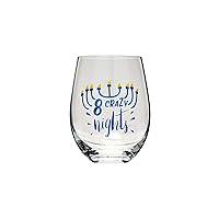 Pearhead 8 Crazy Nights Wine Glass, Hanukkah Stemless Wine Glass, Hoiday Gift For Friends And Family, Party Favor, Menorah Wine Glass, 15 oz