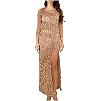 Womens Sparkly Mermaid Prom Dresses Sequin Side Slit Long Formal Evening Gowns Wedding Cocktail Party Dress for Women