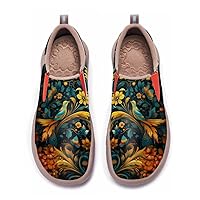 Women's Leather Floral Slip On Shoes Youth Fashion Art Sneaker Casual Travel Shoes