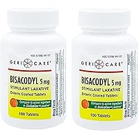 GeriCare Bisacodyl 5 mg Laxative Coated Tablet | Generic for Dulcolax | Stimulant Laxative | Gentle Overnight Constipation Relief 100 Count (Pack of 2)