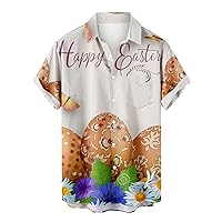 Easter Button Up Shirts for Men's Hawaiian Shirt Loose-Fit Short Sleeve Button Down Happy Easter Beach Casual Shirts