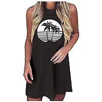 Casual Dresses for Women,Women's Fashion Casual Black Sleeveless Skirt with Coconut Tree Print Loose Dresses f