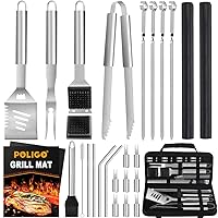 POLIGO 26PCS Heavy Duty Grill Accessories for Outdoor Grill Utensils Set Thicker Stainless Steel BBQ Tools Grilling Tools Set, Deluxe Barbecue Accessories Kit Ideal Christmas BBQ Gifts for Men Women