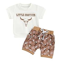 Gueuusu Western Toddler Baby Boy Girl Clothes Infant Cow Print Shirt Jogger Casual Shorts 2-Pcs Set Summer Cowboy Outfit