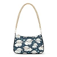 Shoulder Bags for Women Cartoon Sheep on Dark Blue Background Hobo Tote Handbag Small Clutch Purse with Zipper Closure37